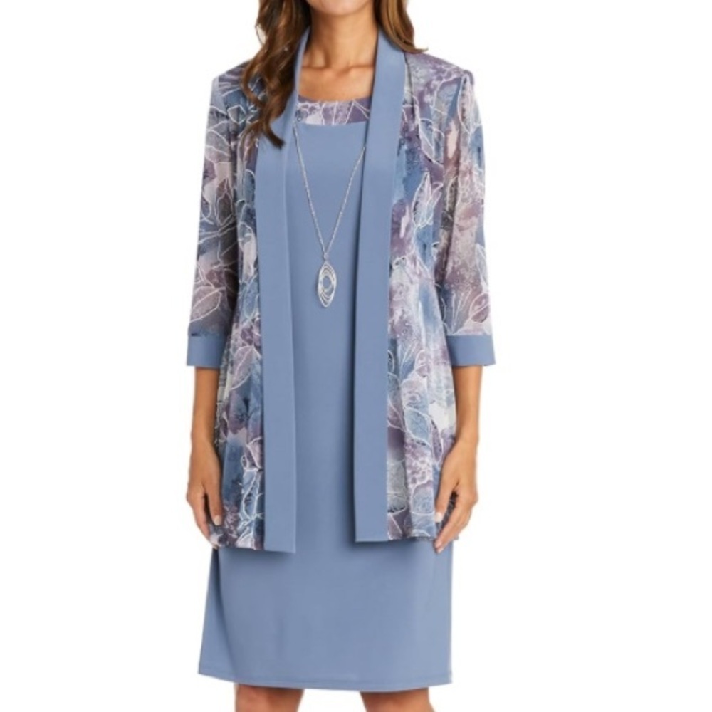 R&M Richards Women’s 2pc Formal Jacket Dress Set | Steel Blue | NWT